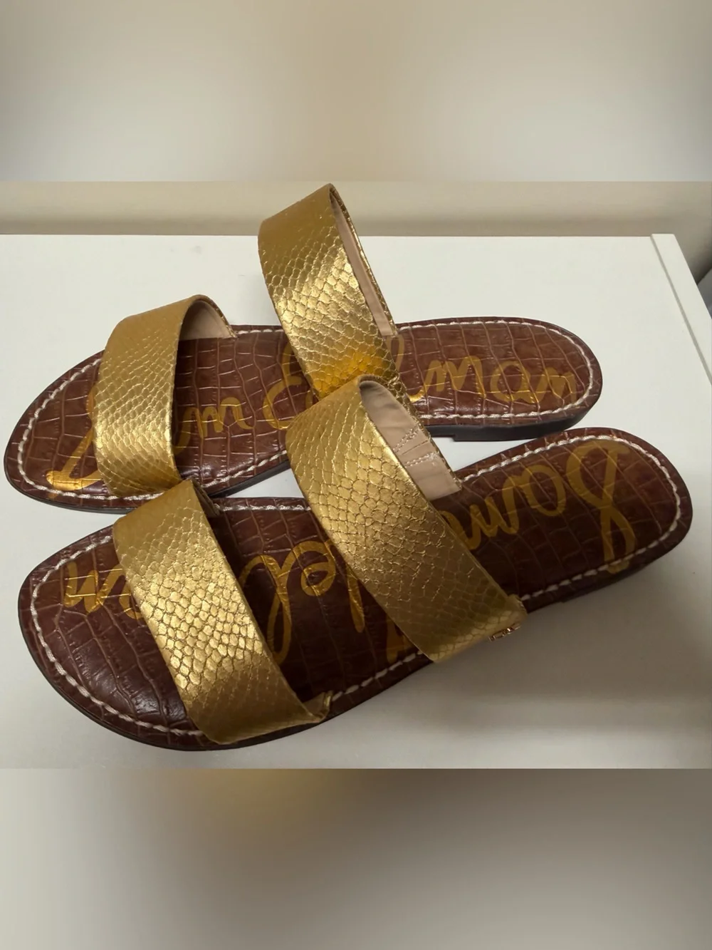 Sam Edelman Gold Double-Strap Slide Sandals